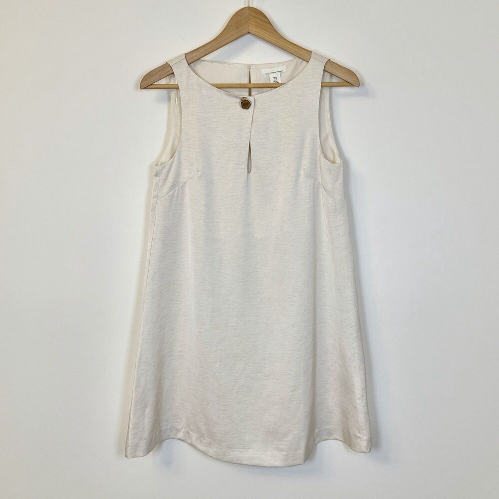 H&M Heathered Cream Linen Blend Short Shift Dress - Size XS NEW Resort Vacation